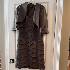 Adrianna Papell Metallic Gray Cocktail Dress with Jacket